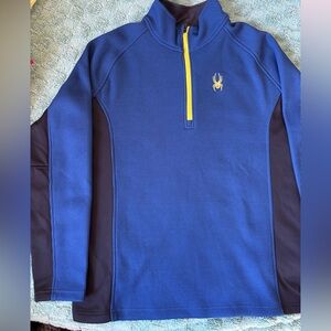 Spyder Men's Blue and Black Quarter-Zip Sweater with Yellow Detail